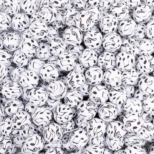 top view of a pile of 15mm Music Note Print Silicone Bead