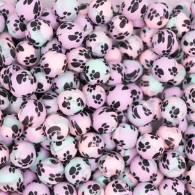 15mm Pastel Ombre Paw Print Silicone Bead