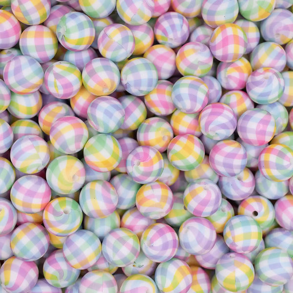 top view of a pile of 15mm Pastel Plaid Silicone Bead
