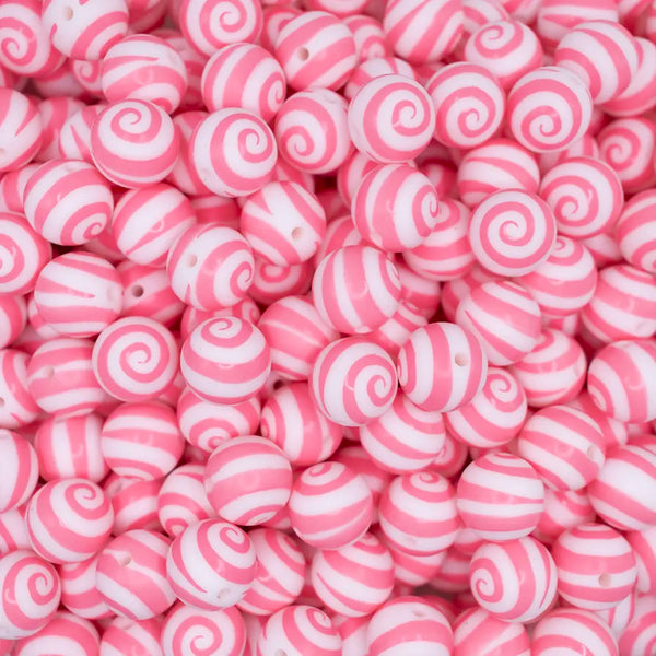 top view of a pile of 15mm Pink Swirl Print Silicone Bead