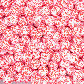 15mm Red Confetti XOXO Print Silicone Bead