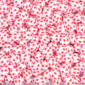 15mm Red Confetti Heart Print Silicone Bead