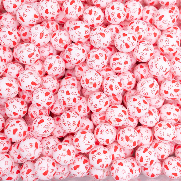 top view of a pile of 15mm Nurse Love Print Silicone Bead