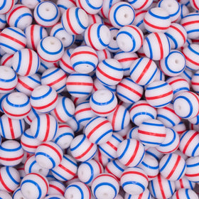 15mm Red and Blue Stripes Print Silicone Bead