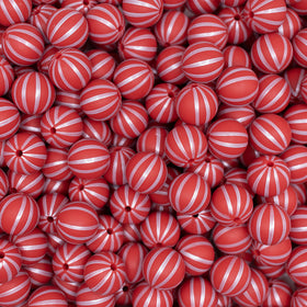 15mm Red with Silver Stripe Silicone Bead