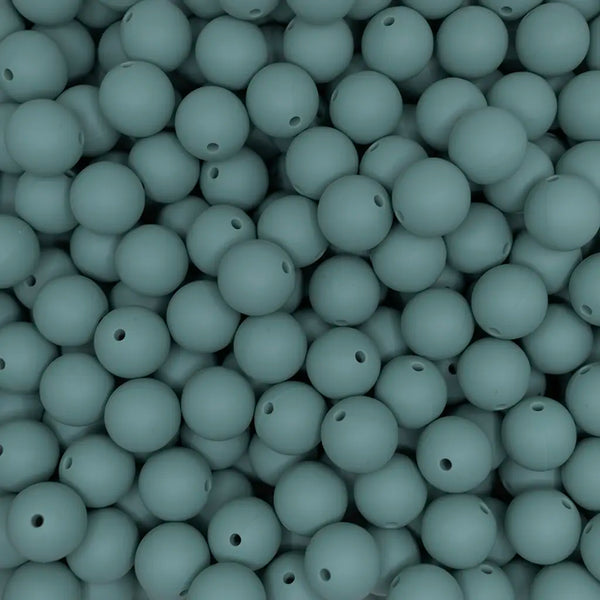 close up view of a pile of 15mm Sage Green Round Silicone Bead