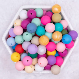 15mm Solid Color Mix Silicone Round Beads - 100 Count