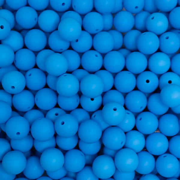 front view of a pile of 15mm Blue Round Silicone Bead