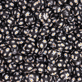15mm White Daisy on Black Silicone Bead
