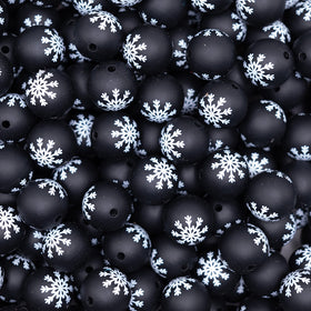 15mm Snowflake Print Silicone Bead