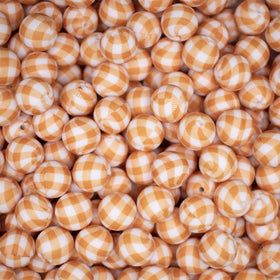15mm Orange Plaid Print Silicone Bead