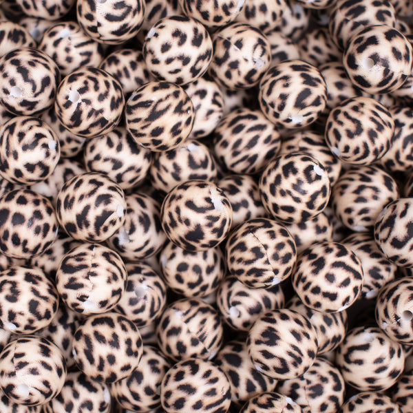 top view of a pile of 15mm Realistic Leopard Print Silicone Bead