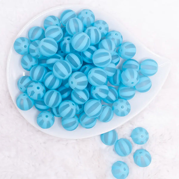 top view of a pile of 16MM Blue Frosted Beach Ball Bubblegum Beads