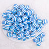 top view of a pile of 16MM Blue with AB Stripes Bubblegum Beads