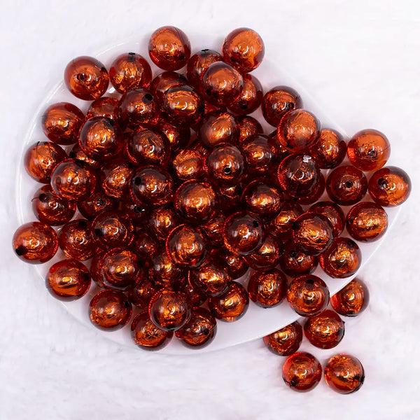 top view of a pile of 16mm Brown Foil Bubblegum Beads