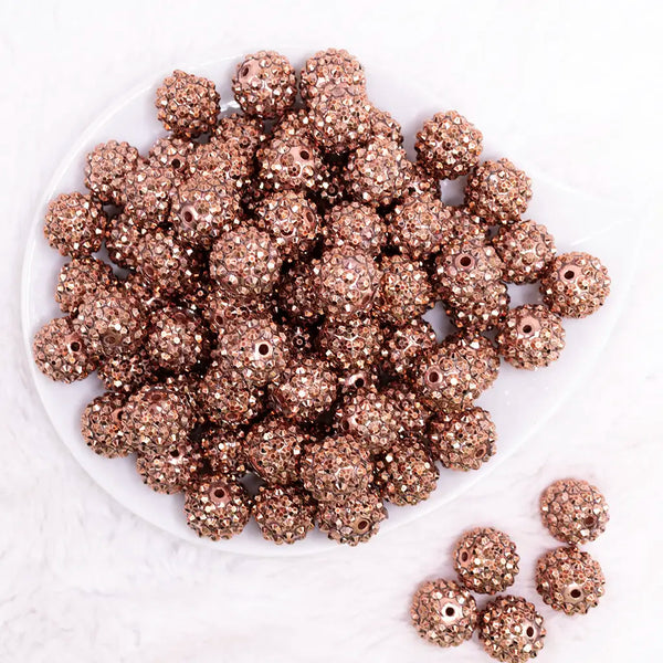 top view of a pile of 16mm Copper Rhinestone Bubblegum Beads