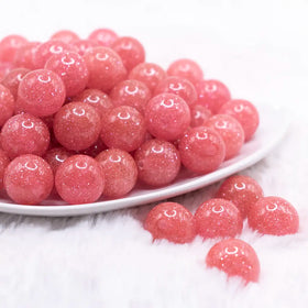 16mm Coral Pink Glitter Sparkle Bubblegum Beads