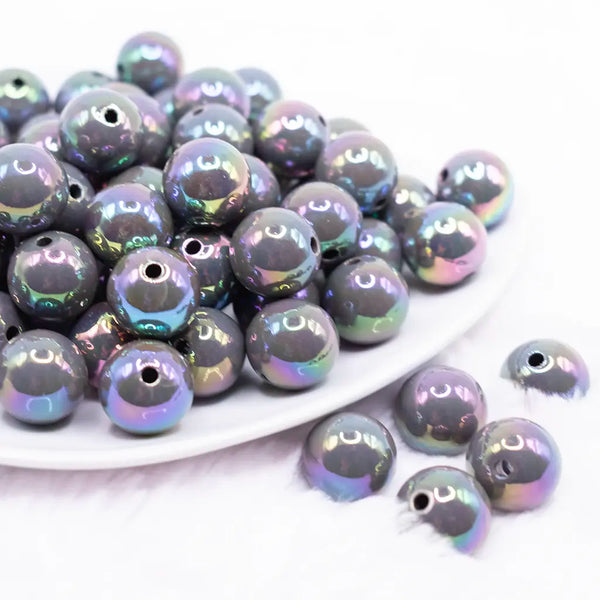 front view of a pile of 16mm Dark Gray Solid AB Bubblegum Beads