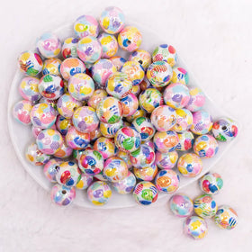 16mm Easter Egg Print Bubblegum Beads