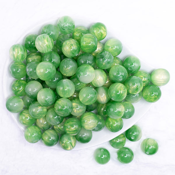 top view of a pile of 16mm Green Luster Bubblegum Beads