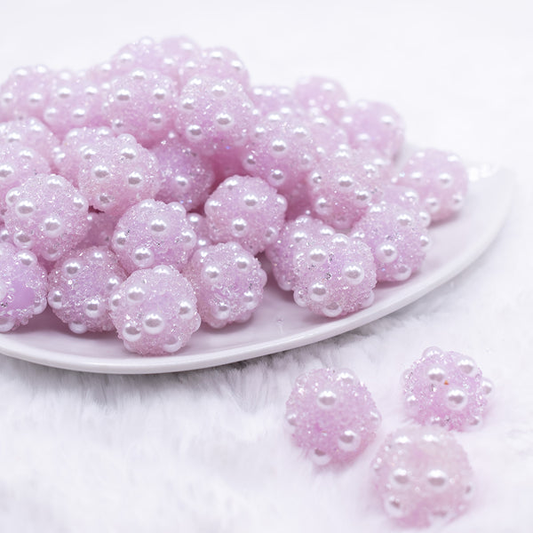 front view of a pile of 16mm Light Purple with pearls luxury acrylic beads