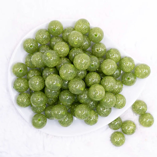 top view of a pile of 16mm Lime Green Glitter Sparkle Bubblegum Beads