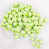 top view of a pile of 16MM Lime Green with AB Stripes Bubblegum Beads