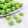 macro view of a pile of 16mm Green Mean One Face AB Bubblegum Beads
