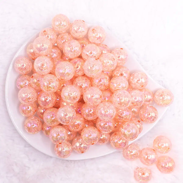 top view of a pile of 16mm Peach Crackle AB Bubblegum Beads