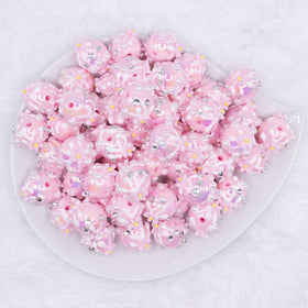 16mm Pink with Pink Flowers luxury acrylic beads