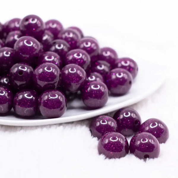 front view of a pile of 16mm Purple Glitter Sparkle Bubblegum Beads