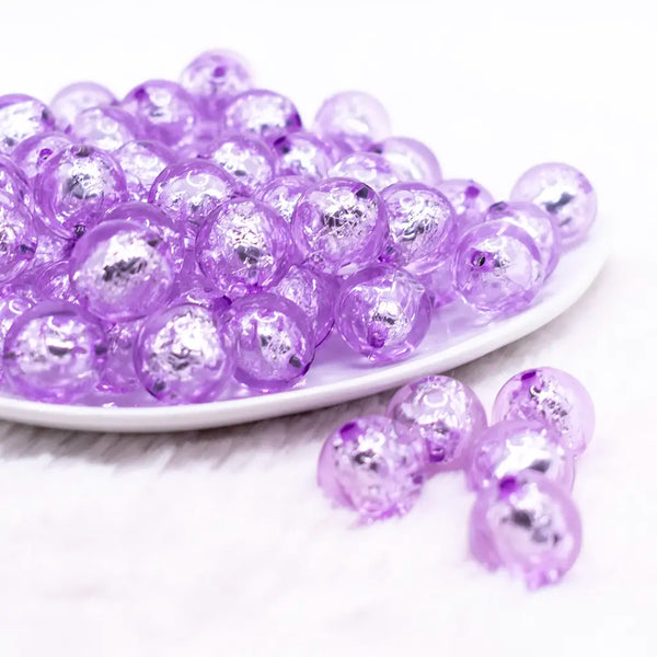 front view of a pile of 16mm Purple Foil Bubblegum Beads