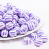 front view of a pile of 16MM Purple with AB Stripes Bubblegum Beads