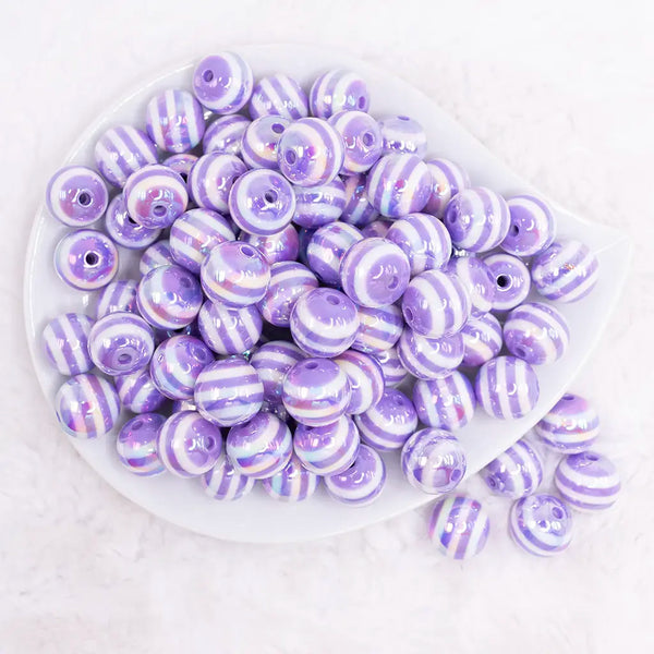 top view of a pile of 16MM Purple with AB Stripes Bubblegum Beads