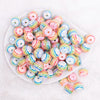 top view of a pile of 16MM Rainbow with AB Stripes Bubblegum Beads