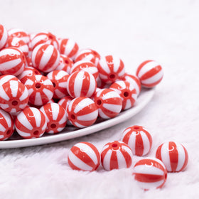 16mm Red and White Beach Ball Bubblegum Beads