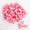 top view of a pile of 16MM Red with AB Stripes Bubblegum Beads