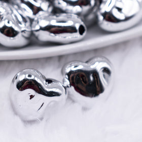 18mm Silver Chrome Heart Acrylic Bubblegum Beads
