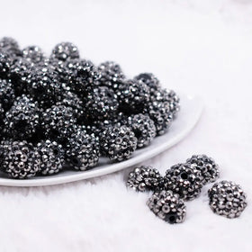 16mm Smokey Silver Rhinestone Chunky Bubblegum Jewelry Beads
