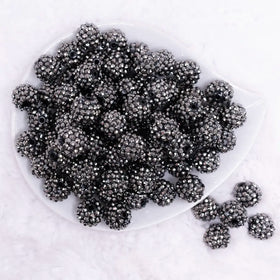 16mm Smokey Silver Rhinestone Chunky Bubblegum Jewelry Beads