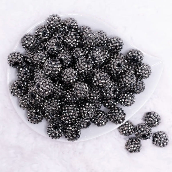 top view of a pile of 16mm Smokey Silver Rhinestone Chunky Bubblegum Jewelry Beads