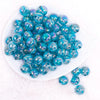 top view of a pile of 16mm Teal Blue Crackle AB Bubblegum Beads