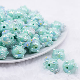 16mm Teal with Blue Flowers luxury acrylic beads