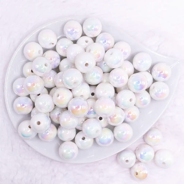 top view of a pile of 16mm White Solid AB Bubblegum Beads