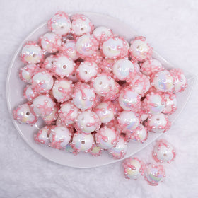 16mm White with Pink Flowers luxury acrylic beads