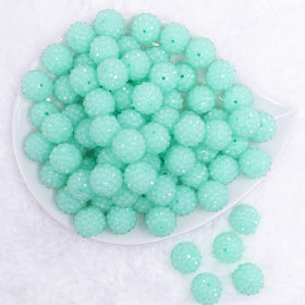 16mm Aqua with Clear Rhinestone Bubblegum Beads