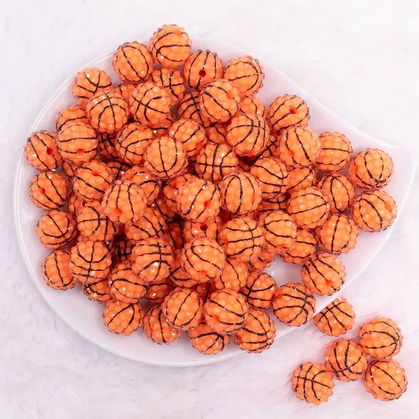 top view of a pile of 16mm Basketball with Clear Rhinestone Bubblegum Beads