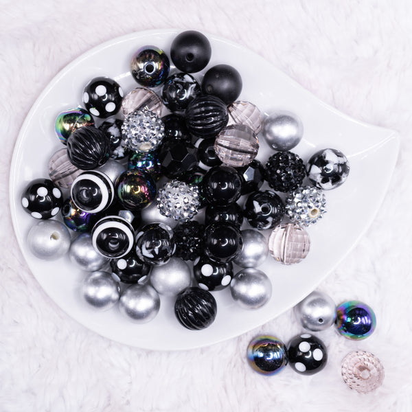top view of a pile of 16mm Back in Black Acrylic Bubblegum Bead Mix