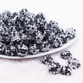 16mm Black and Silver Rhinestone Bubblegum Beads