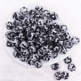 16mm Black and Silver Rhinestone Bubblegum Beads